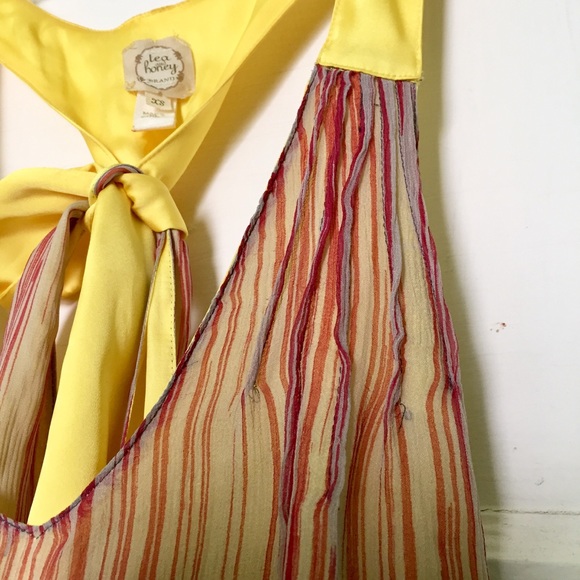 Tea & Honey Yellow Silk Striped Floral Tank XS - Picture 4 of 8